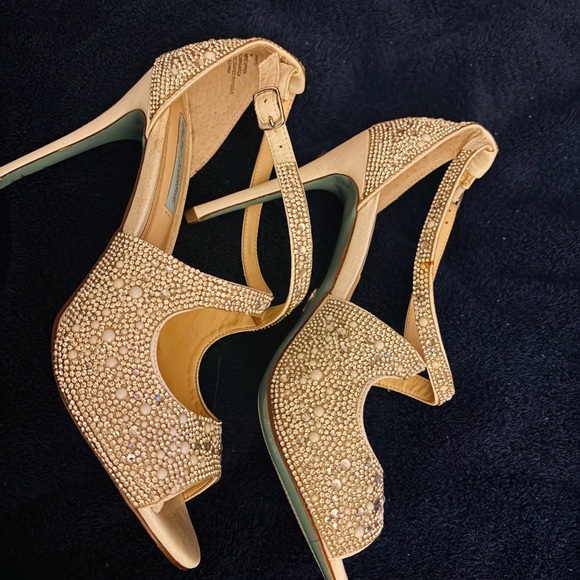 Beige Rhinestone Embellished Heels - Picture 7 of 7